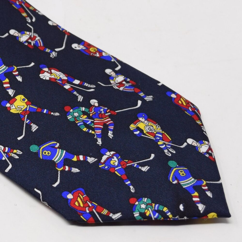 Alynn Neck Tie Ice Hockey Silk Made in USA Blue Neckwear Sporty Novelty Necktie